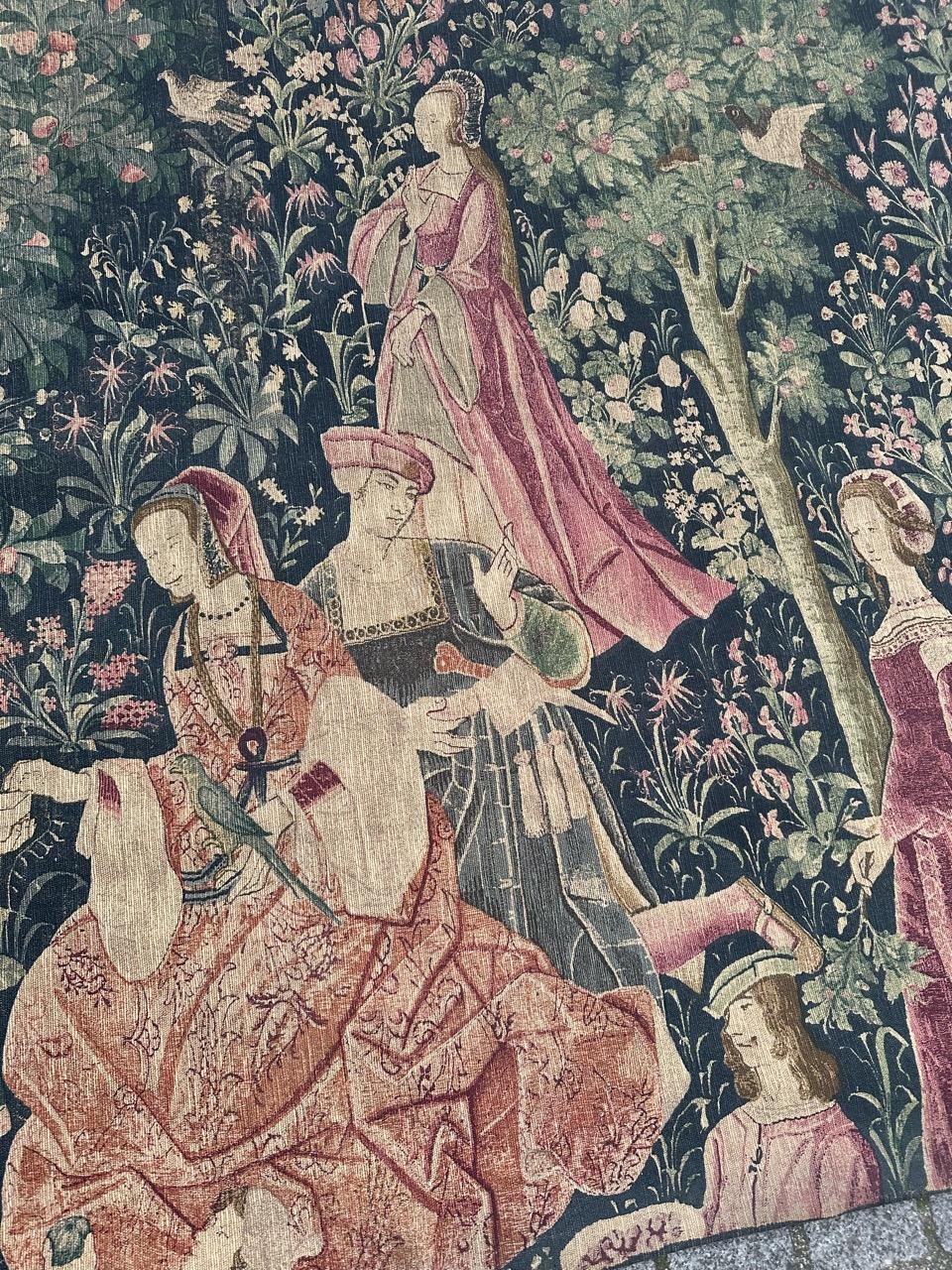 Bobyrug's pretty vintage French medieval design hand printed tapestry en vente 10