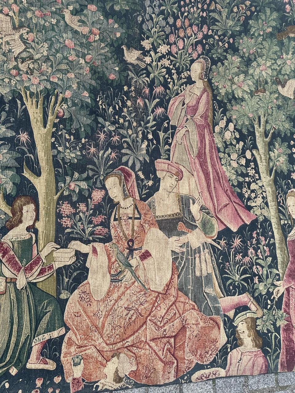 Bobyrug's pretty vintage French medieval design hand printed tapestry en vente 11