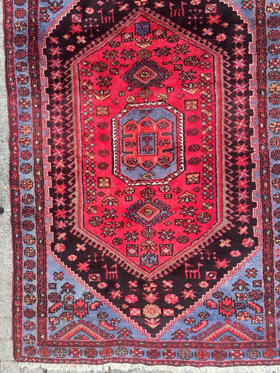 Rustic pretty vintage Hamadan rug For Sale