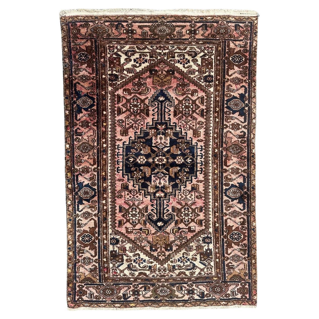 Bobyrug’s pretty vintage Hamadan rug For Sale