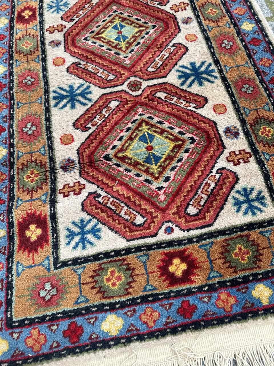 Bobyrug’s pretty vintage little Caucasian design Sinkiang rug For Sale 2