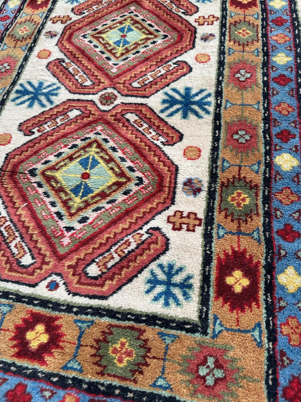 Bobyrug’s pretty vintage little Caucasian design Sinkiang rug For Sale 3