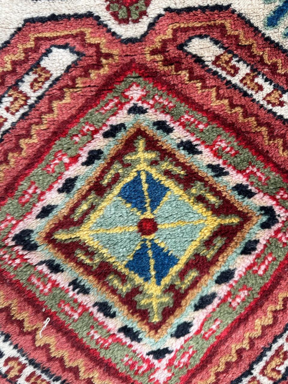 Bobyrug’s pretty vintage little Caucasian design Sinkiang rug For Sale 5