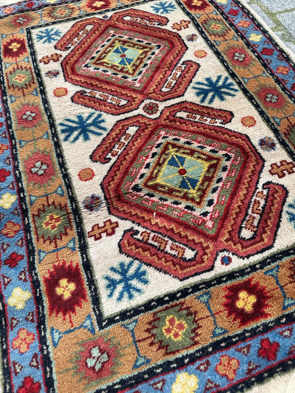 Bobyrug’s pretty vintage little Caucasian design Sinkiang rug For Sale 6