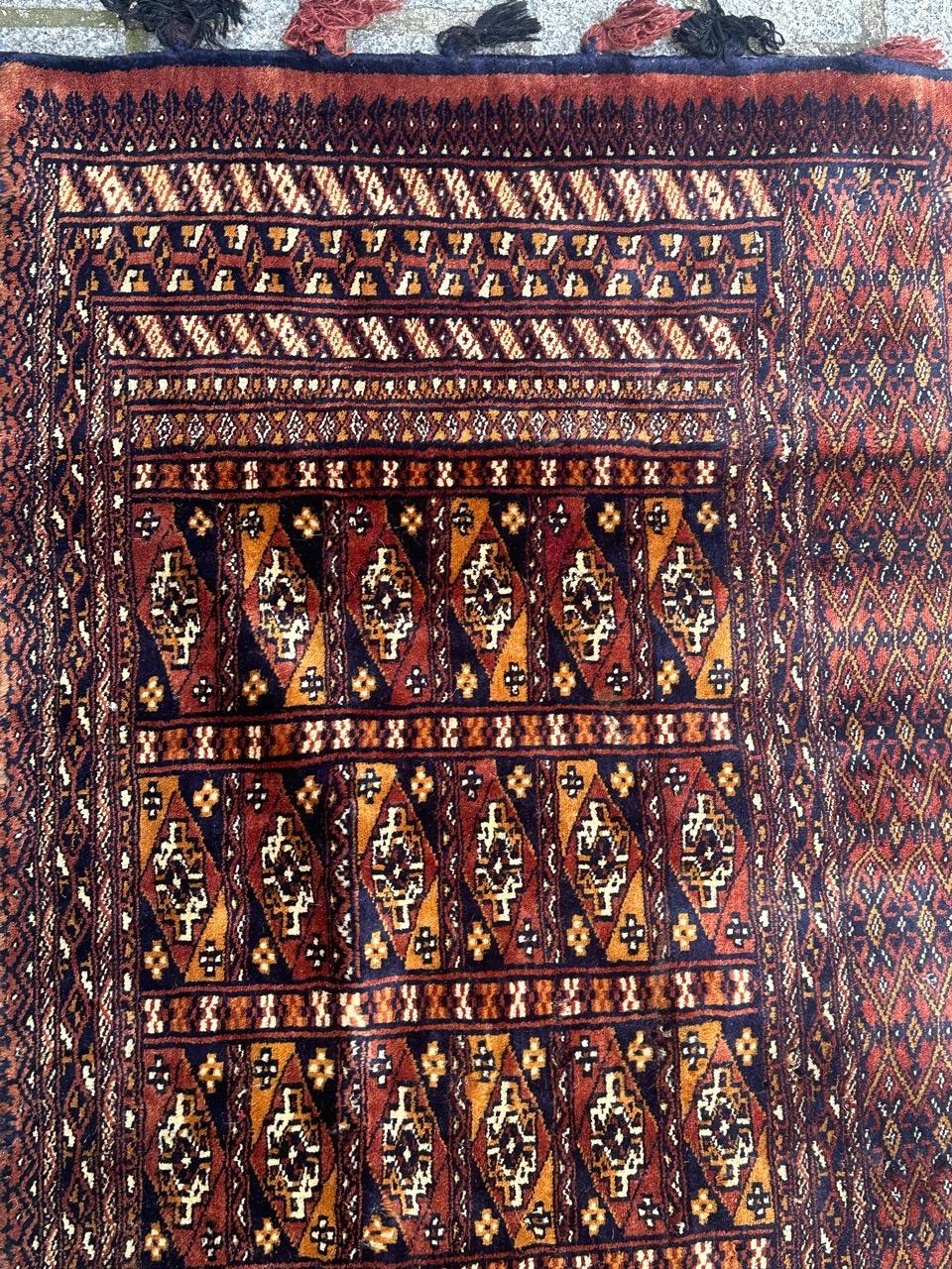 Hand-Knotted Bobyrug’s pretty vintage Pakistani chuval Turkmen style rug  For Sale