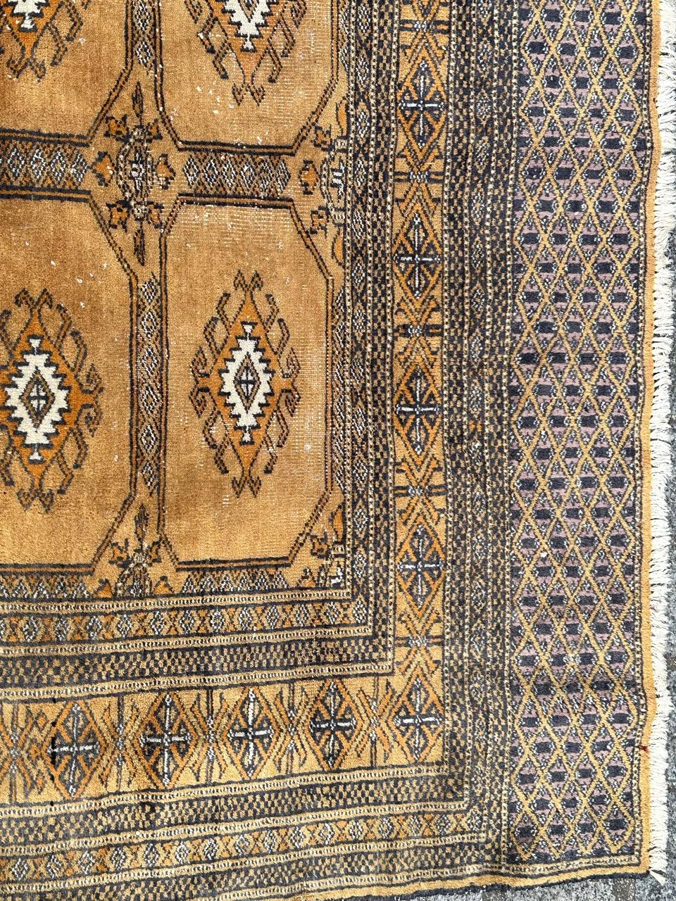 Hand-Knotted Bobyrug’s pretty vintage Pakistani chuval Turkmen style rug  For Sale