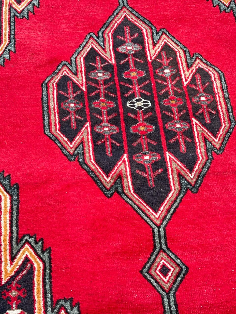 Rustic Bobyrug’s pretty vintage rustic mazlaghan rug  For Sale