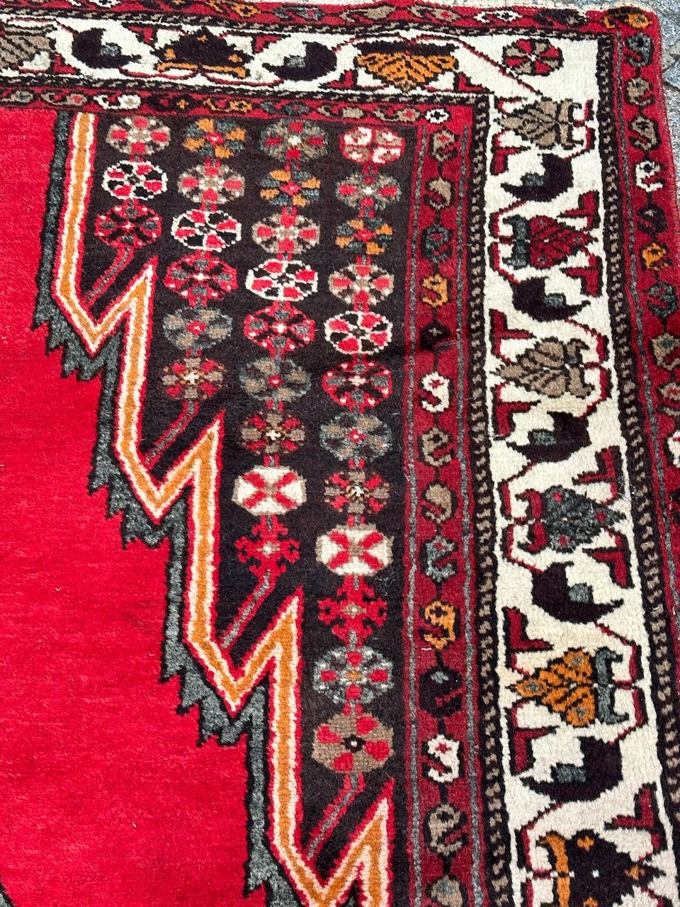 Wool Bobyrug’s pretty vintage rustic mazlaghan rug  For Sale