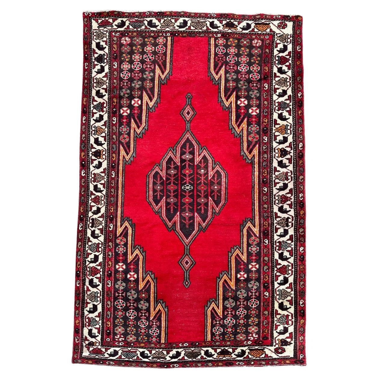 Bobyrug’s pretty vintage rustic mazlaghan rug  For Sale