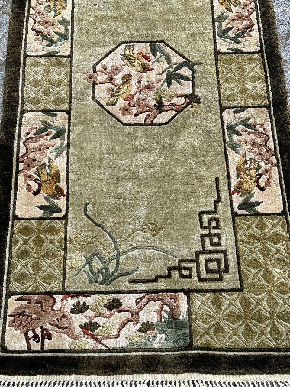 Bobyrug’s pretty vintage silk art deco Chinese rug  For Sale 3