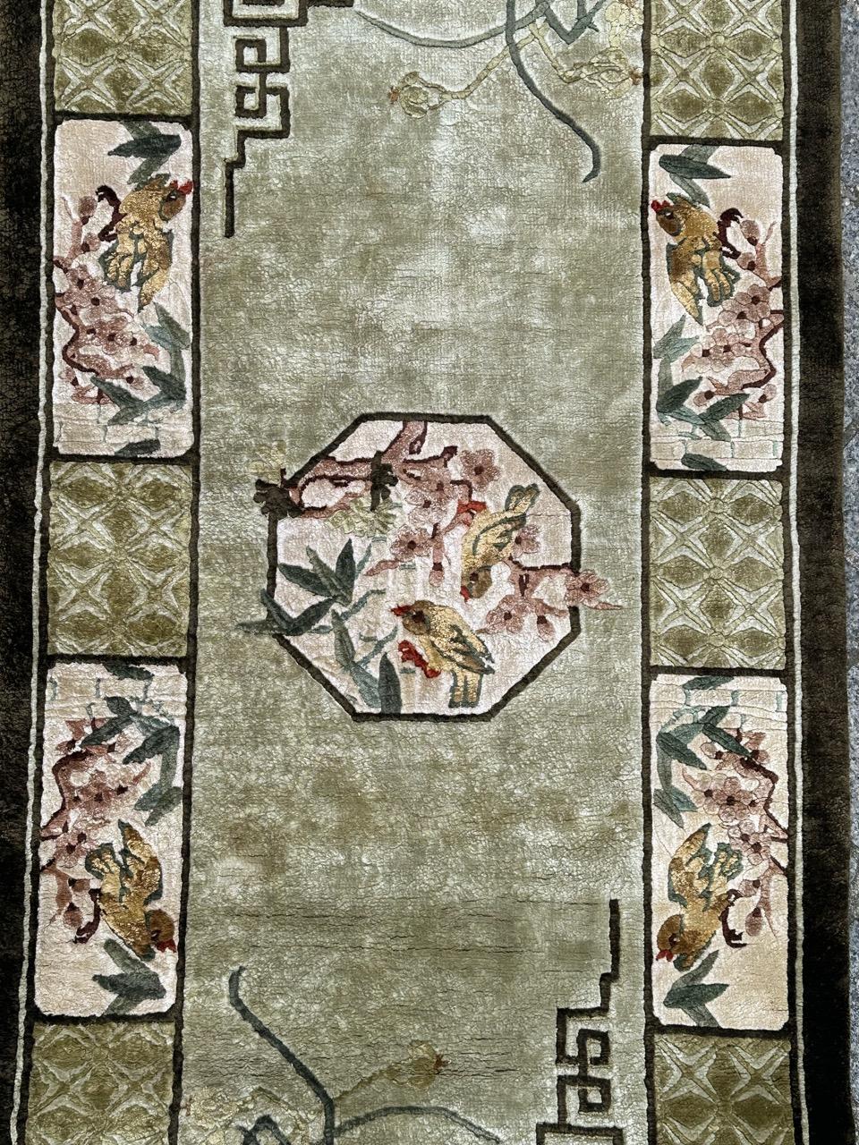 Bobyrug’s pretty vintage silk art deco Chinese rug  For Sale 4
