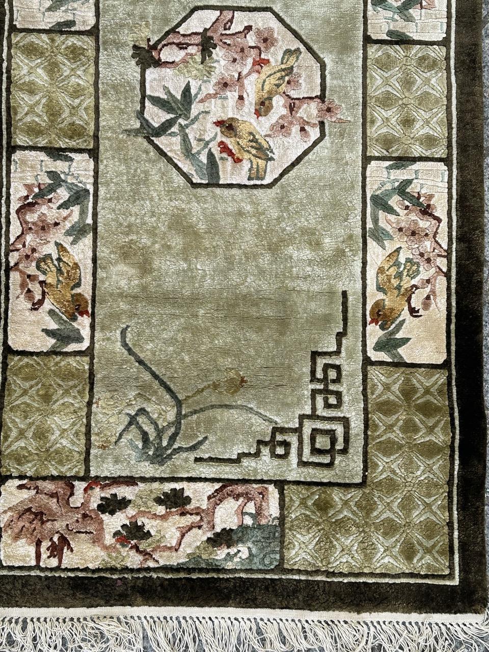 Bobyrug’s pretty vintage silk art deco Chinese rug  For Sale 5