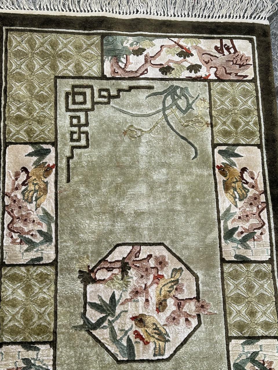 Bobyrug’s pretty vintage silk art deco Chinese rug  For Sale 6