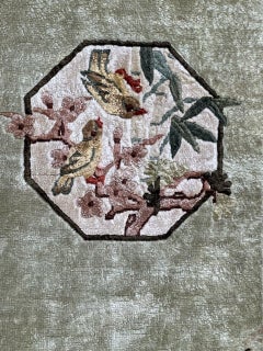 Bobyrugs hübscher chinesischer Art-déco-Teppich aus Seide im Vintage-Stil