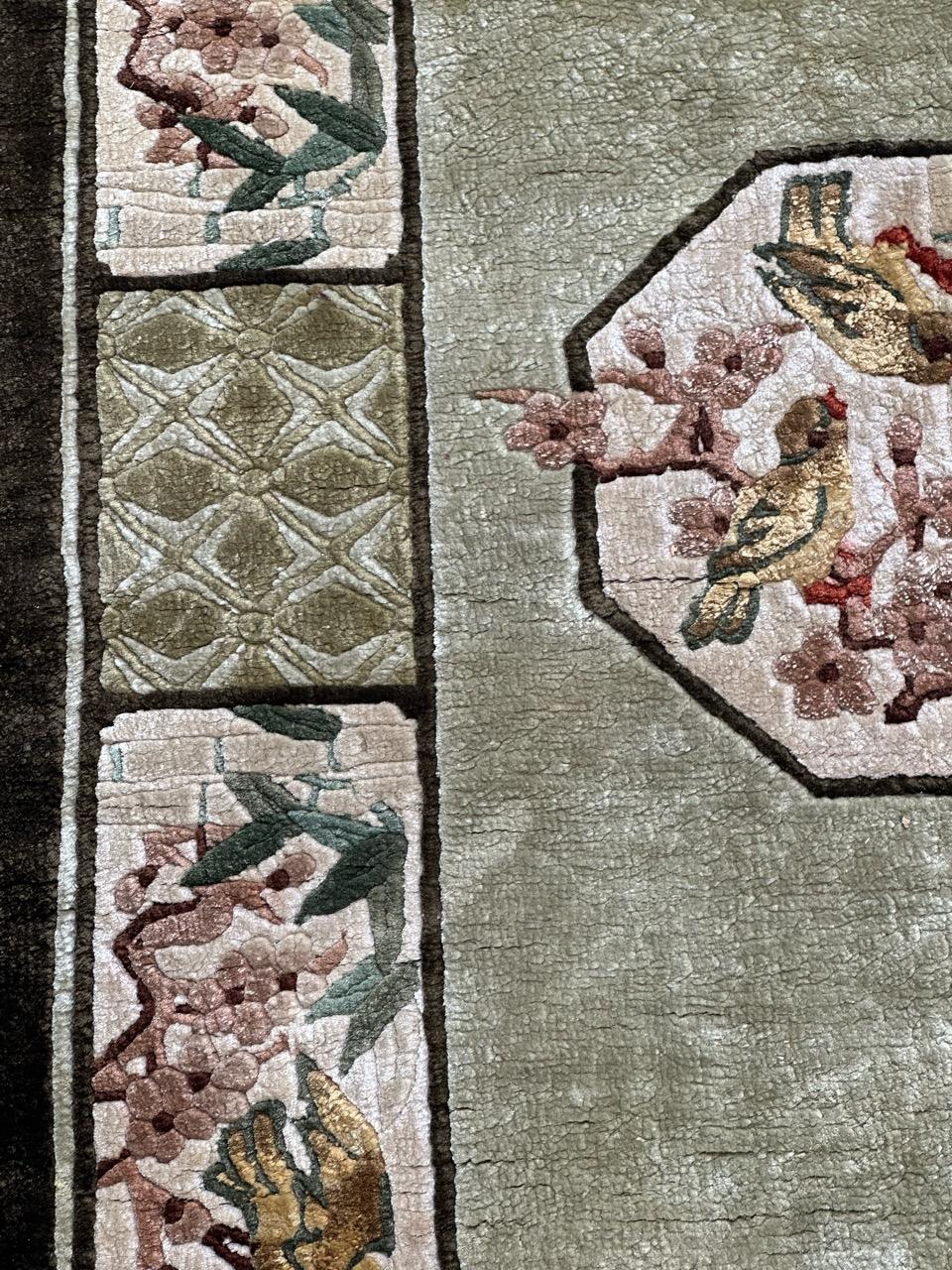 Bobyrug’s pretty vintage silk art deco Chinese rug  For Sale 1