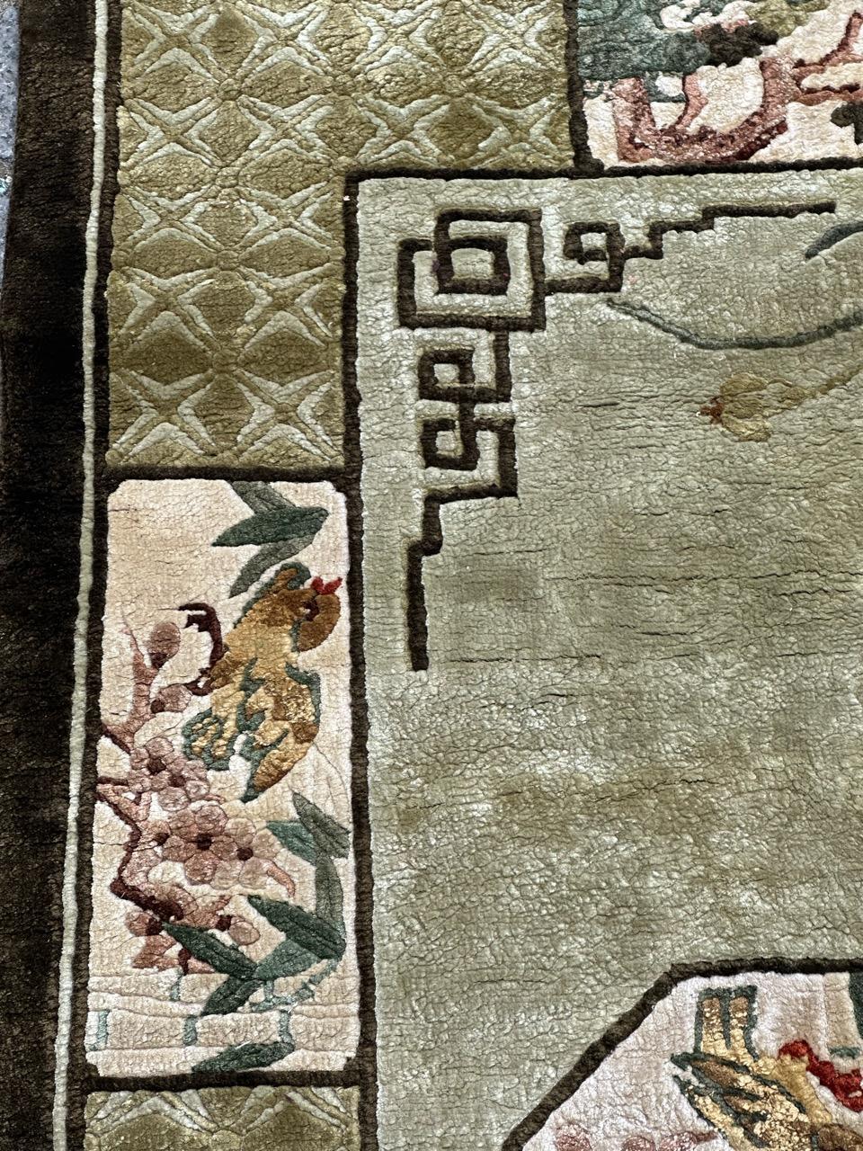 Bobyrug’s pretty vintage silk art deco Chinese rug  For Sale 2