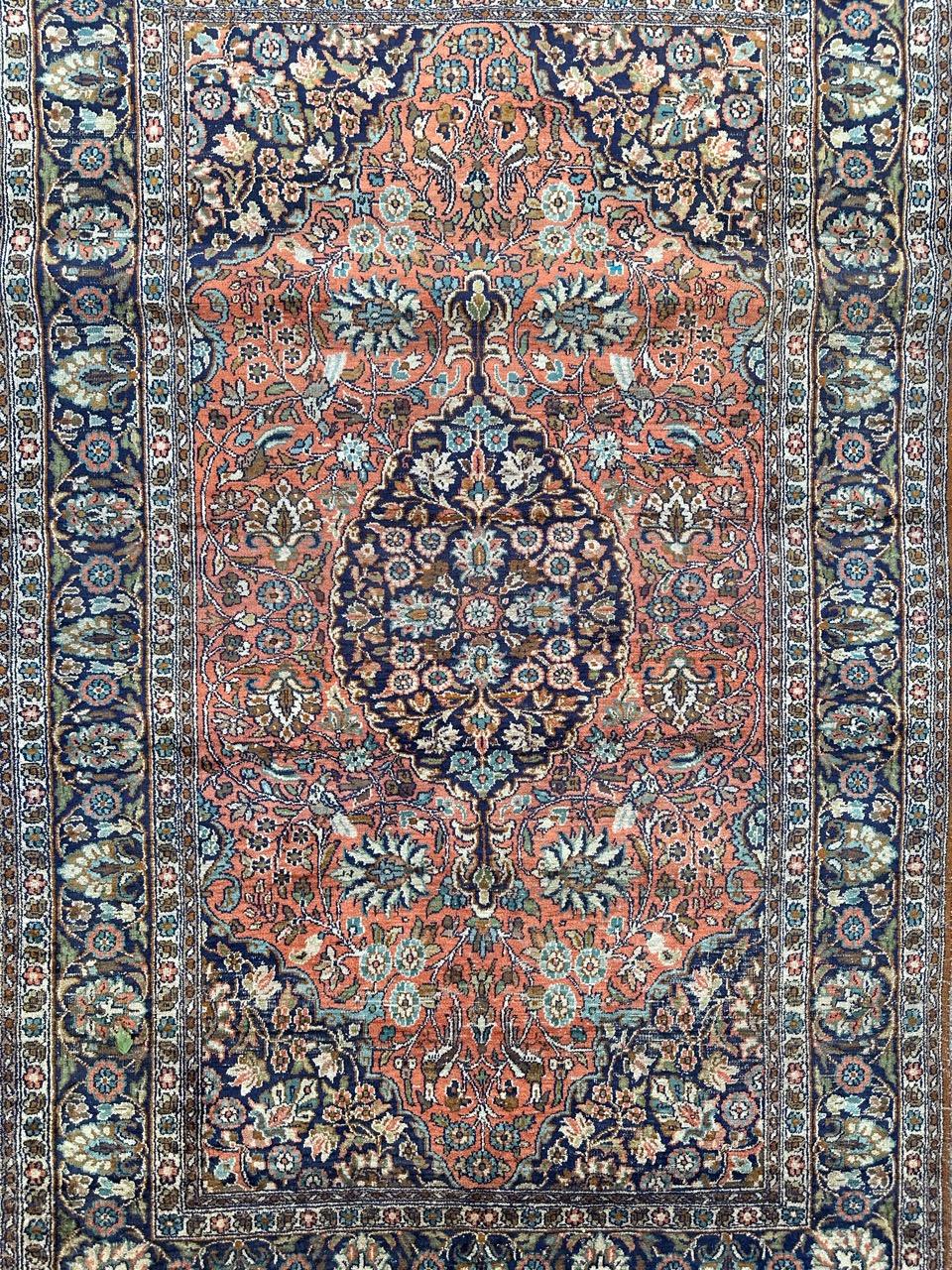 pretty vintage silk Kashmir rug For Sale 6