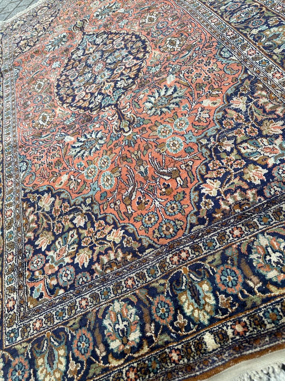 pretty vintage silk Kashmir rug For Sale 7
