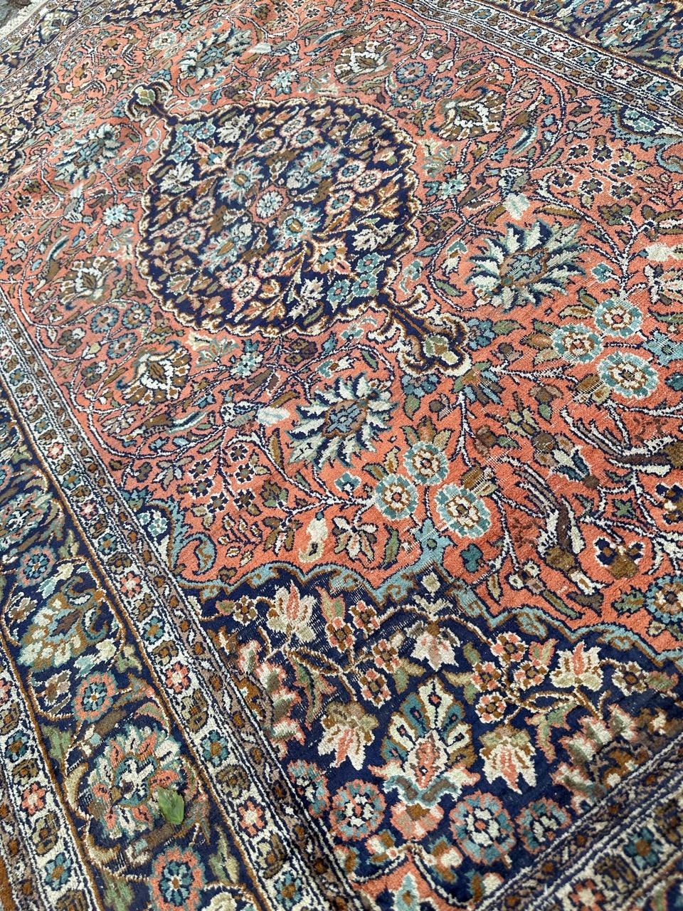 pretty vintage silk Kashmir rug For Sale 8