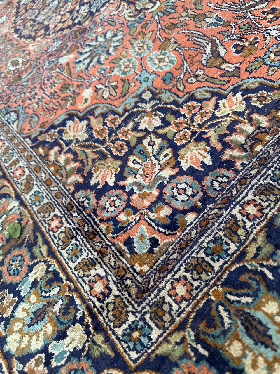 pretty vintage silk Kashmir rug For Sale 9