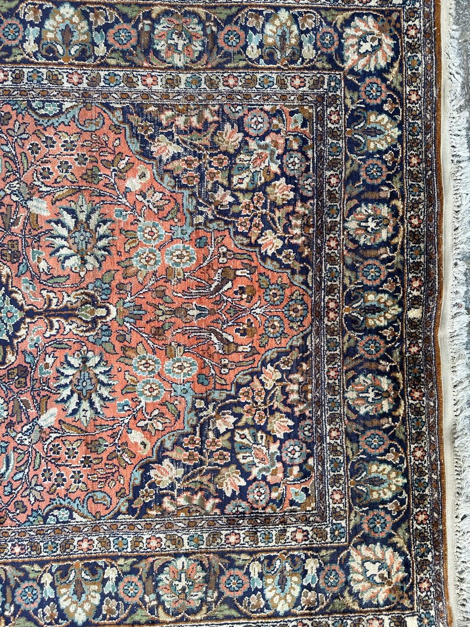 Hand-Knotted pretty vintage silk Kashmir rug For Sale