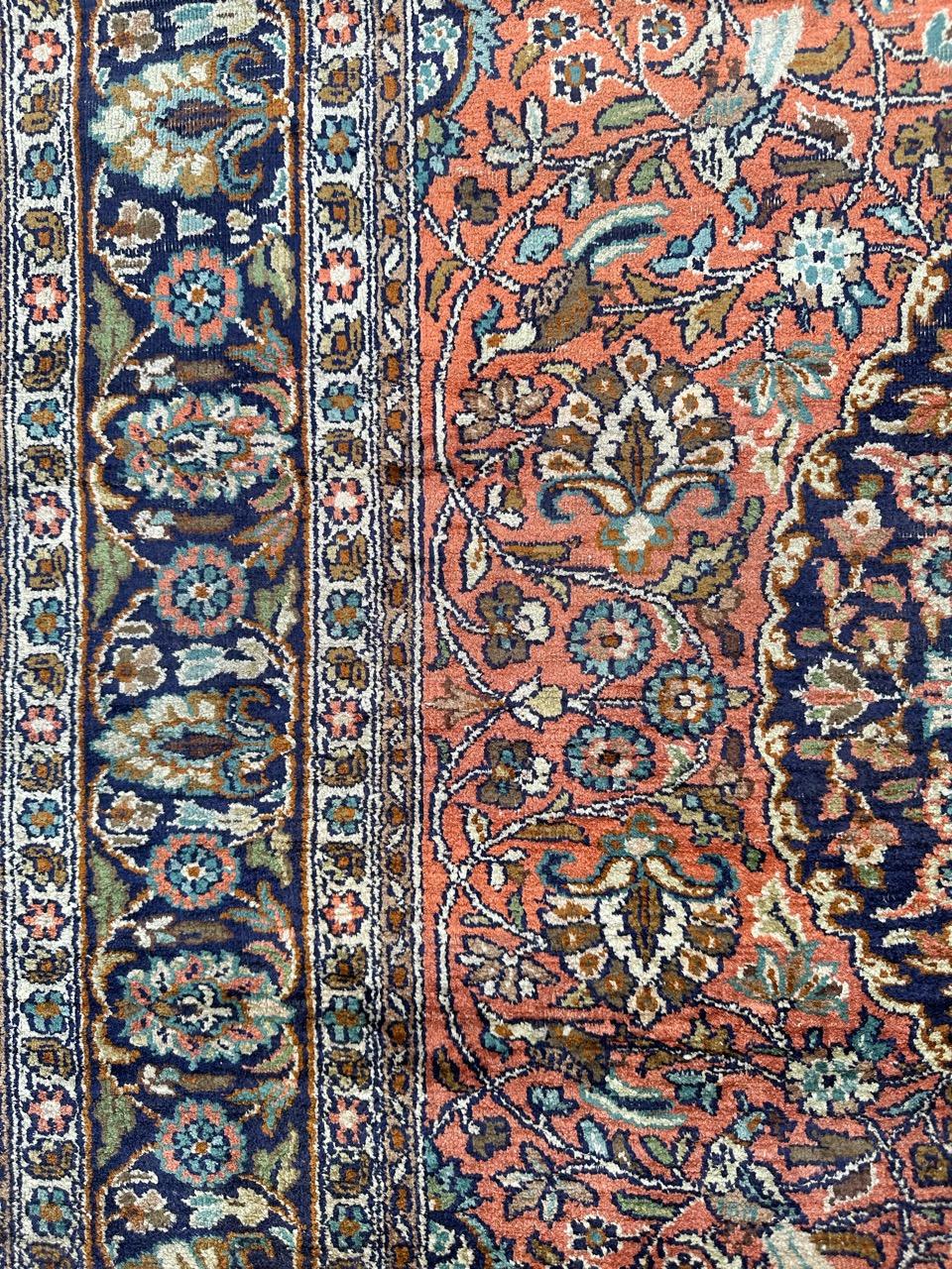 Late 20th Century  pretty vintage silk Kashmir rug  For Sale