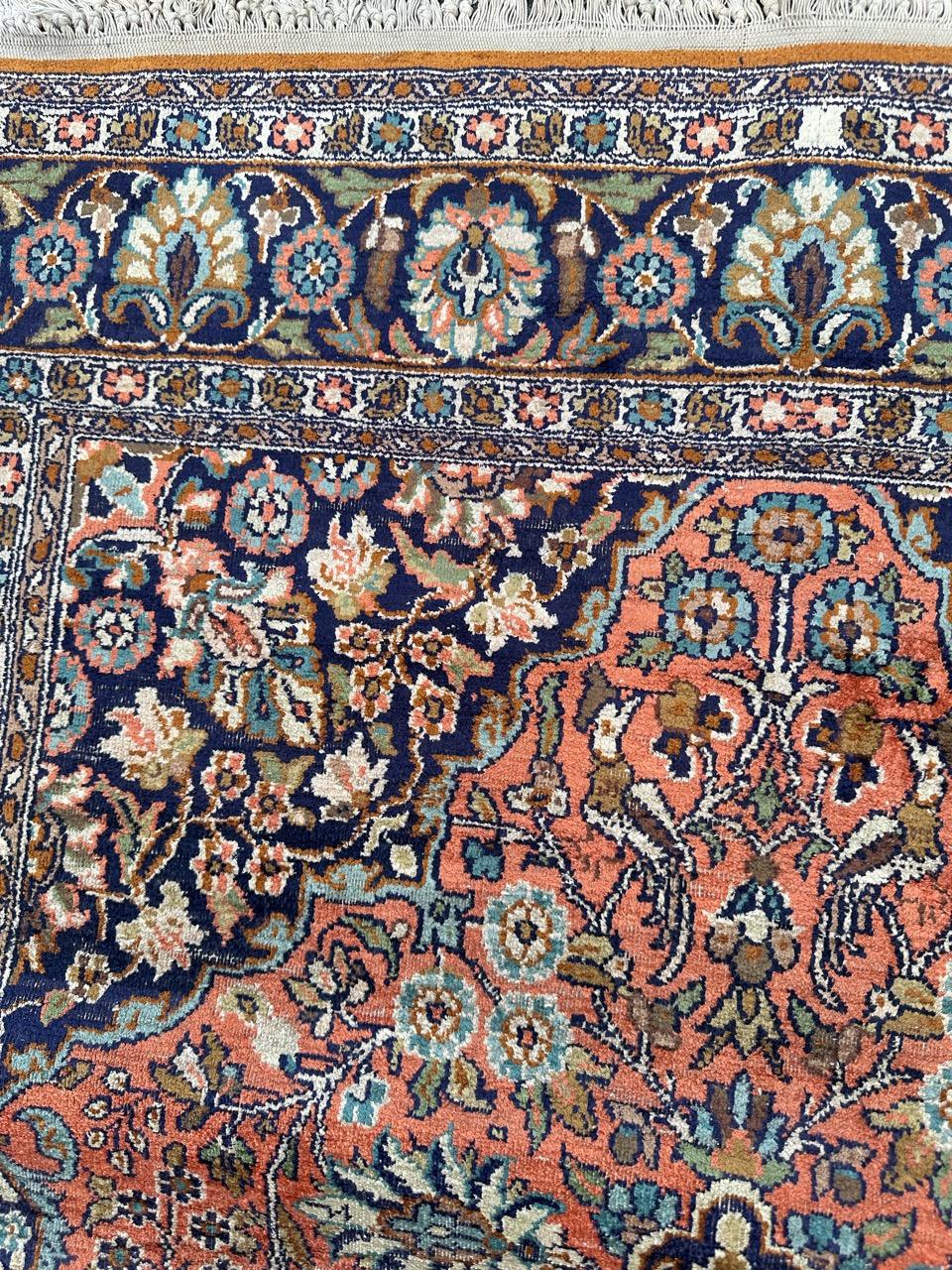 Cotton  pretty vintage silk Kashmir rug  For Sale