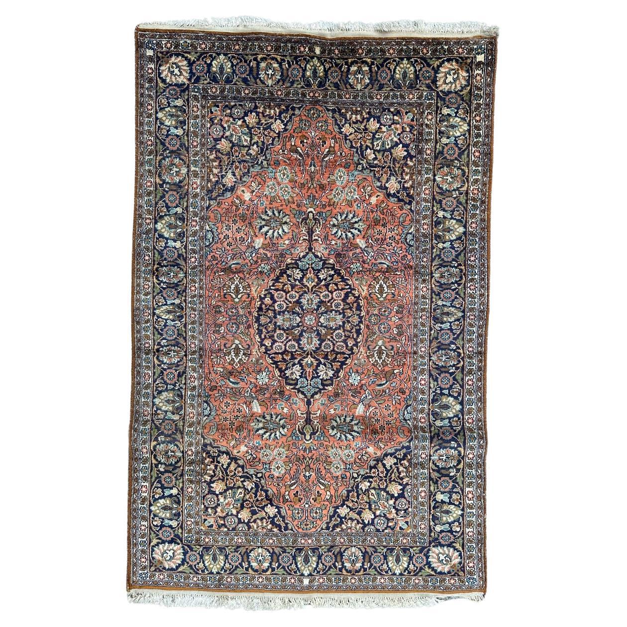  pretty vintage silk Kashmir rug  For Sale