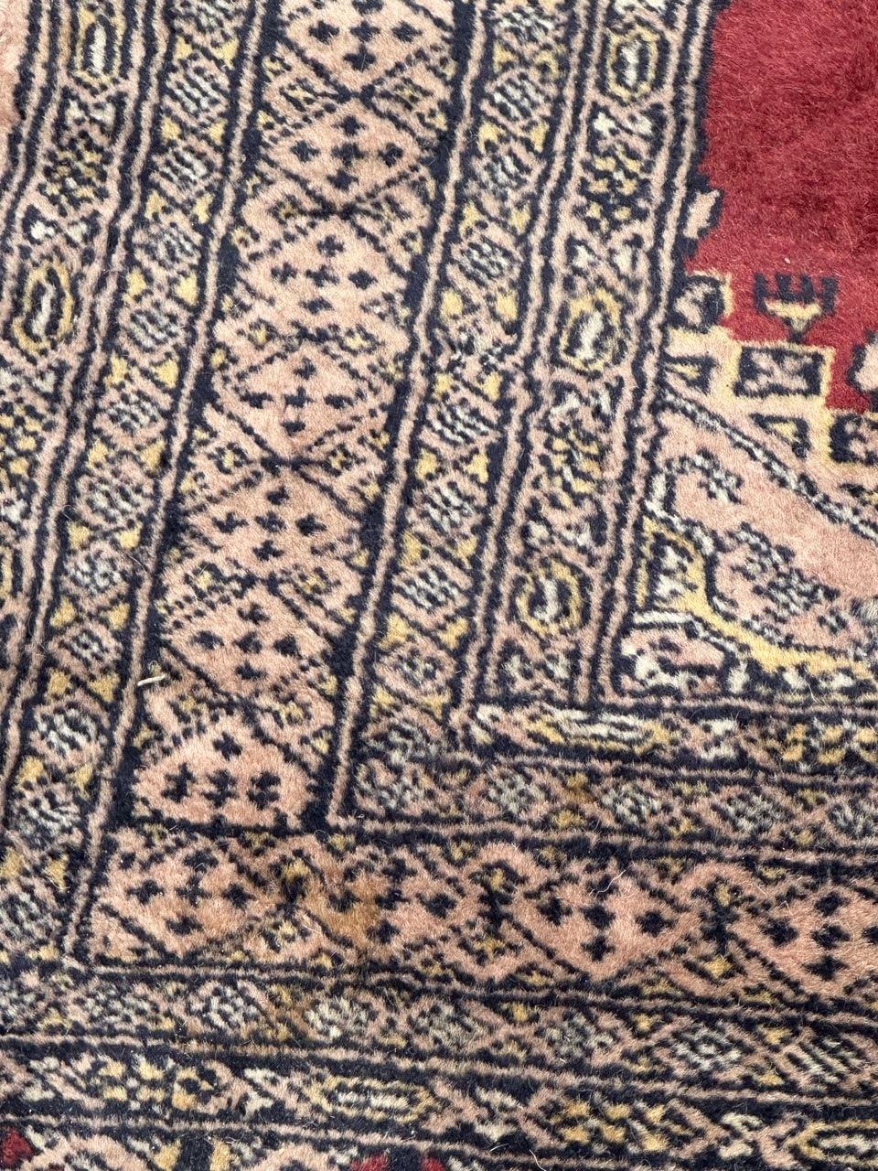Wool pretty vintage small Pakistani rug Turkmen style For Sale