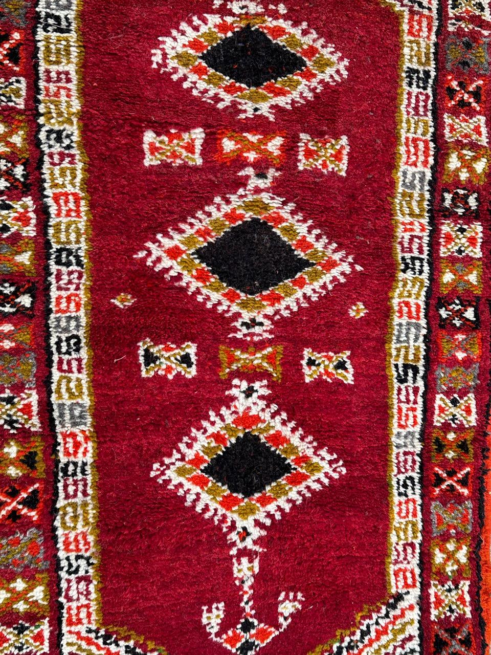 Wool Bobyrug’s pretty vintage tribal Moroccan rug  For Sale