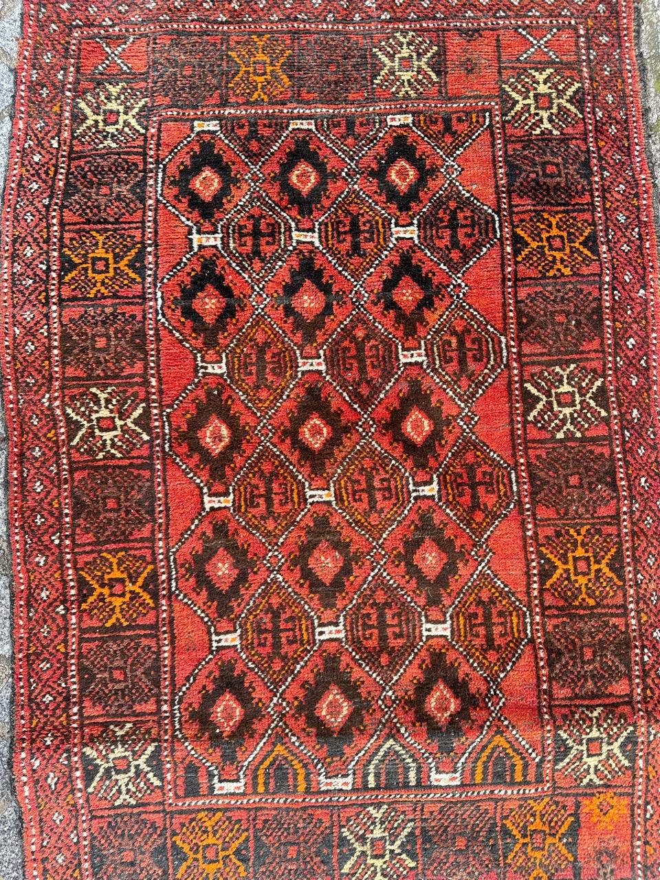 Bobyrug’s pretty vintage Turkmen Baluch rug For Sale 9