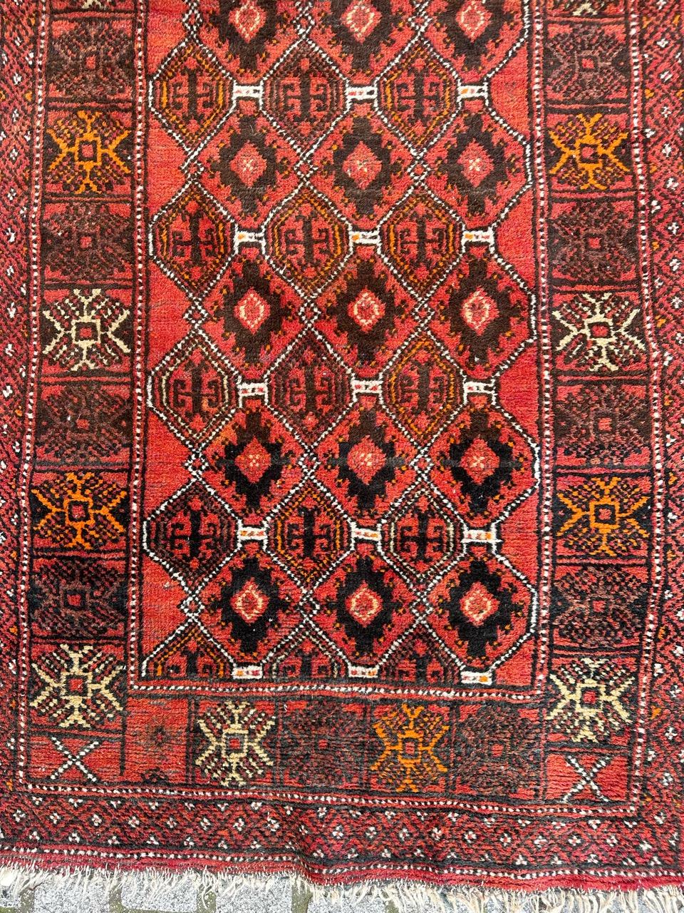 Tribal Bobyrug’s pretty vintage Turkmen Baluch rug For Sale