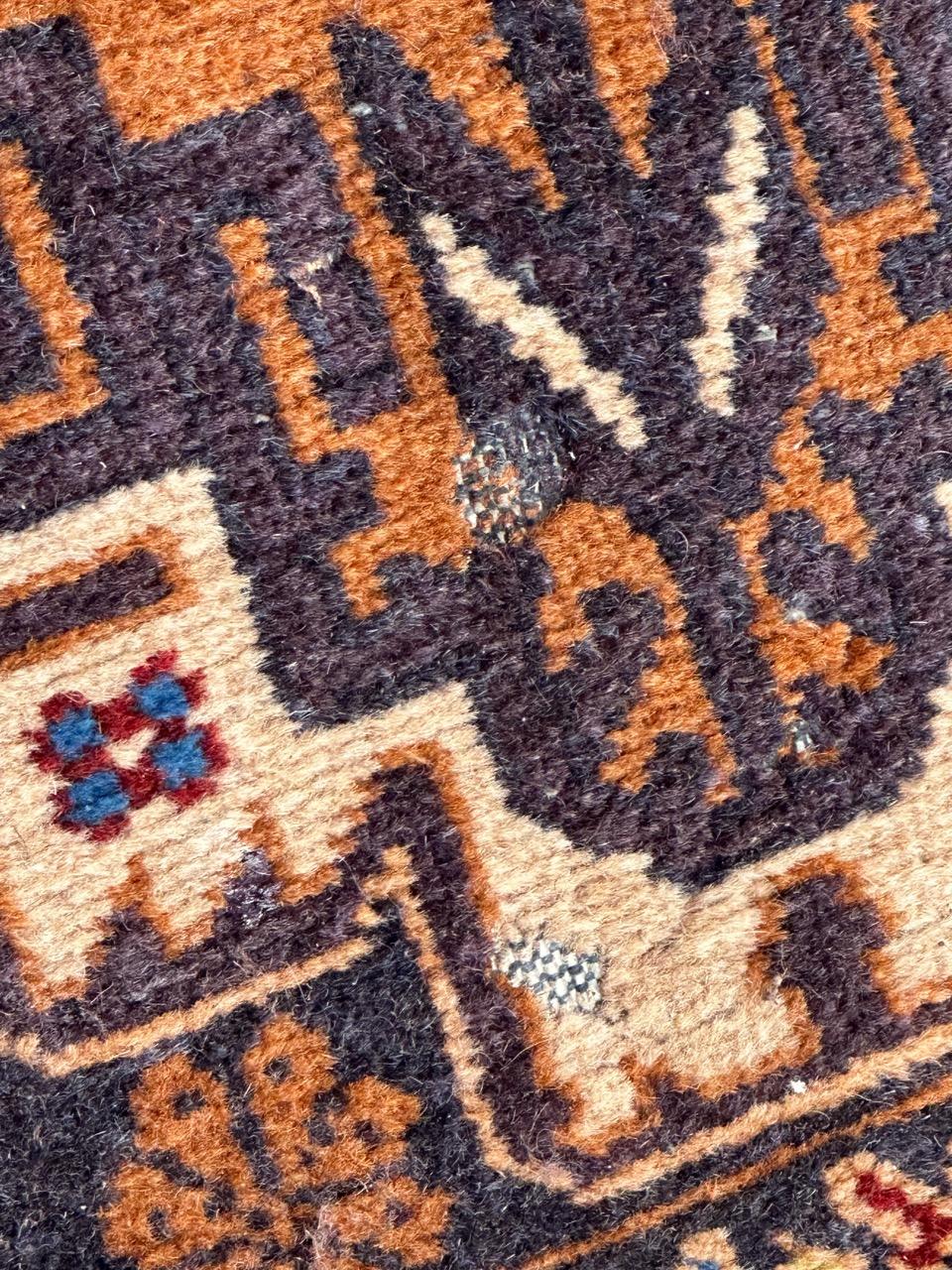 Hand-Knotted Bobyrug’s pretty vintage Turkmen Baluch rug  For Sale