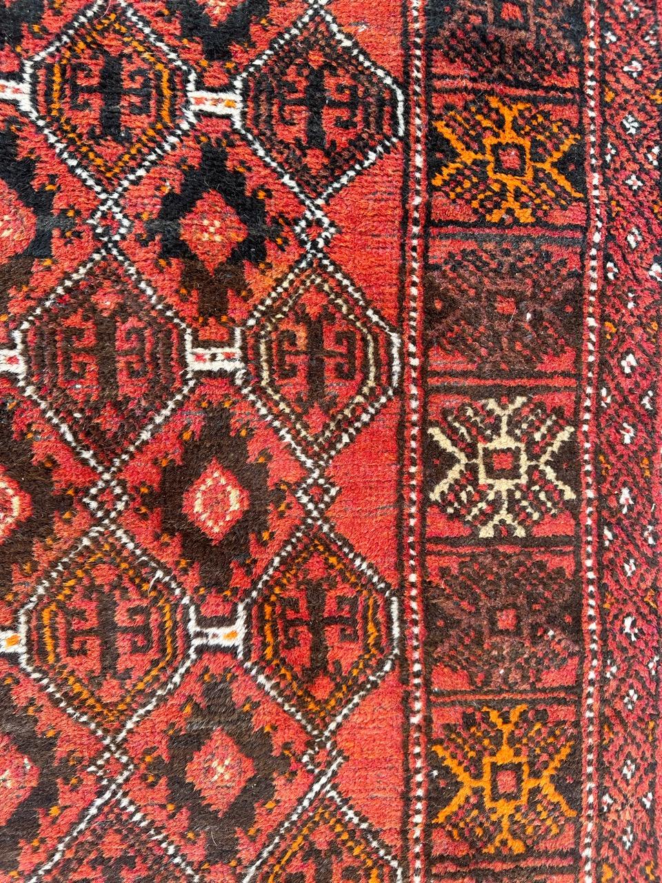 Wool Bobyrug’s pretty vintage Turkmen Baluch rug For Sale