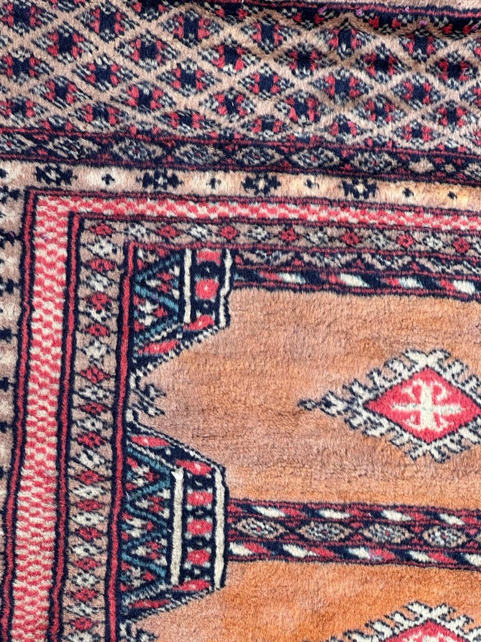Hand-Knotted Bobyrug’s pretty vintage Turkmen design Pakistani rug  For Sale