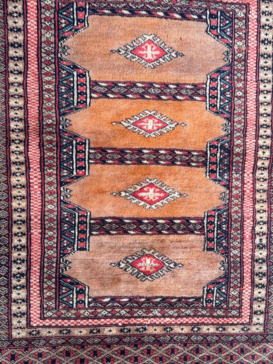 Late 20th Century Bobyrug’s pretty vintage Turkmen design Pakistani rug  For Sale