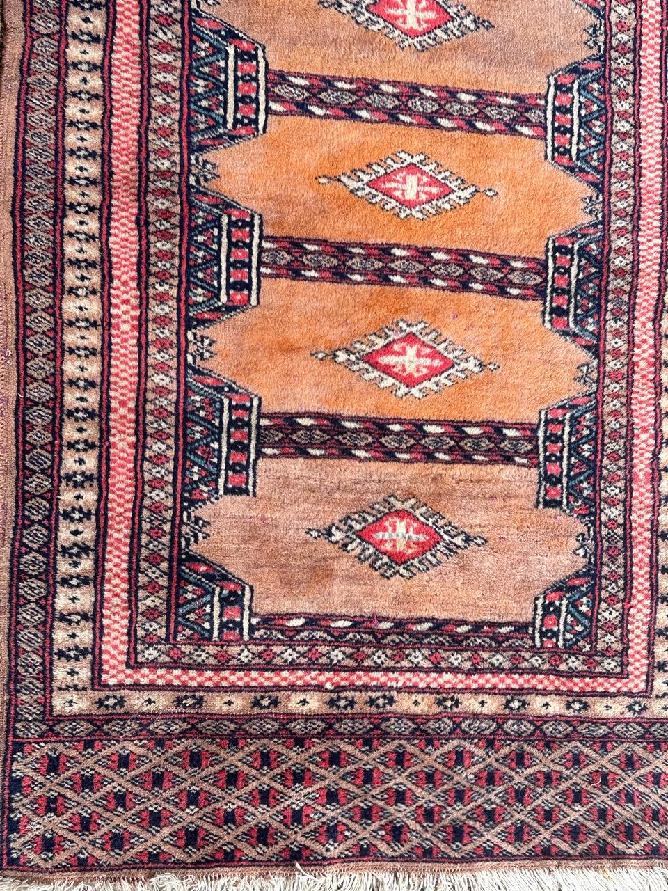 Wool Bobyrug’s pretty vintage Turkmen design Pakistani rug  For Sale