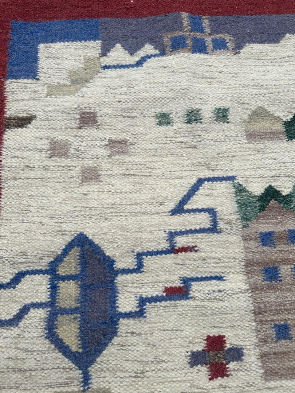 Hand-Woven Bobyrug’s Pretty Vintage Woven Polish Tapestry For Sale