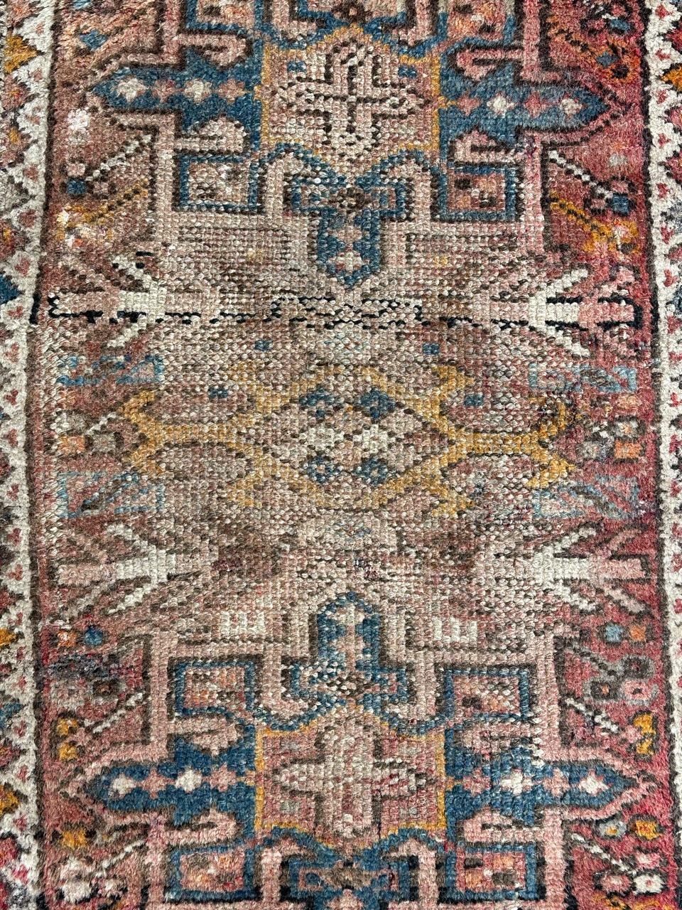 small mid century faded distressed Heriz rug  For Sale 2