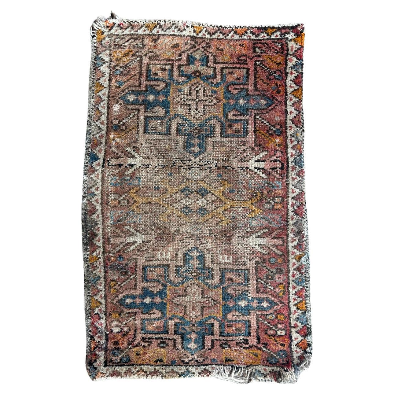 small mid century faded distressed Heriz rug 