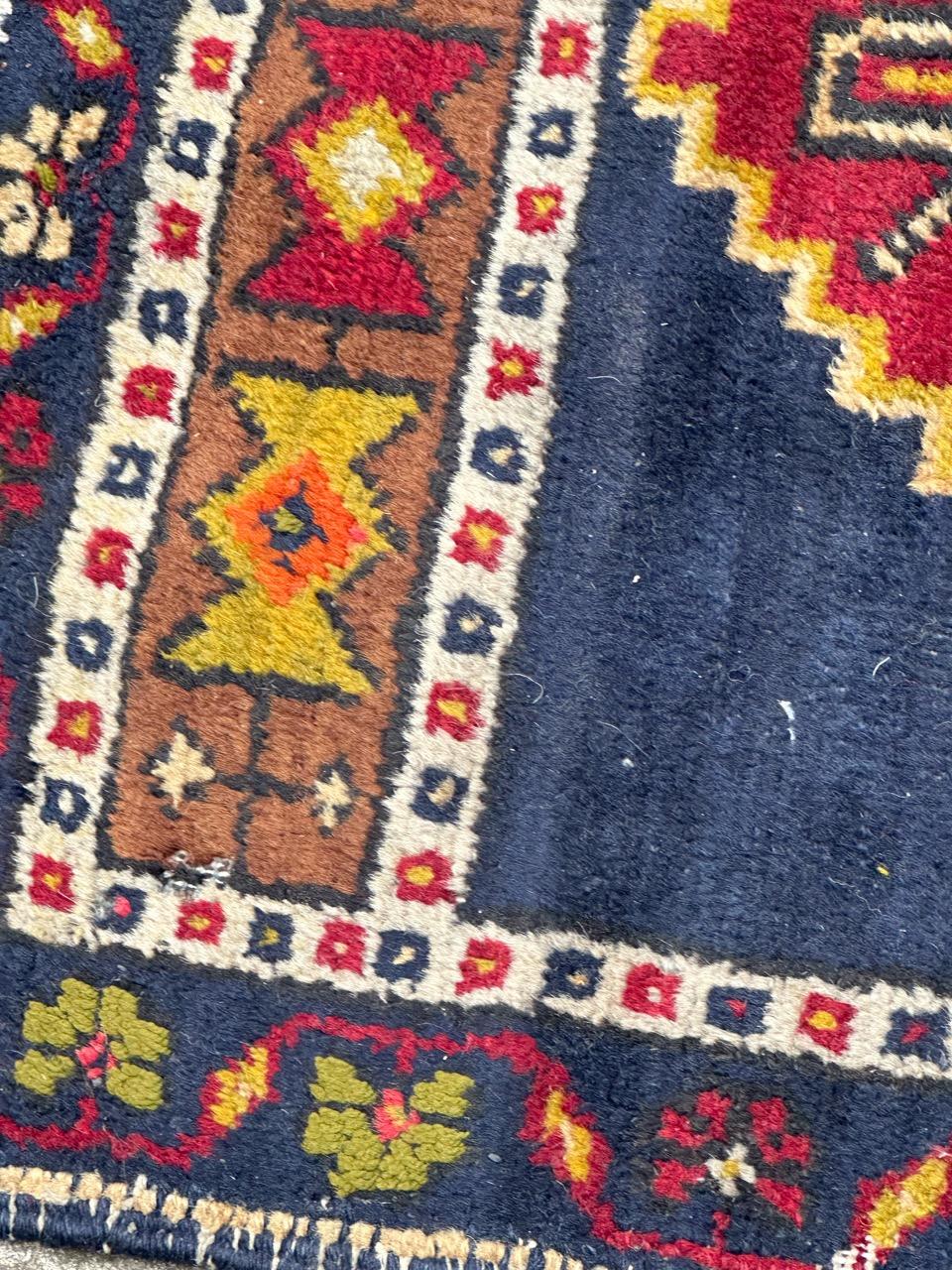 Wool Bobyrug’s small mid century Turkish Yastik rug  For Sale