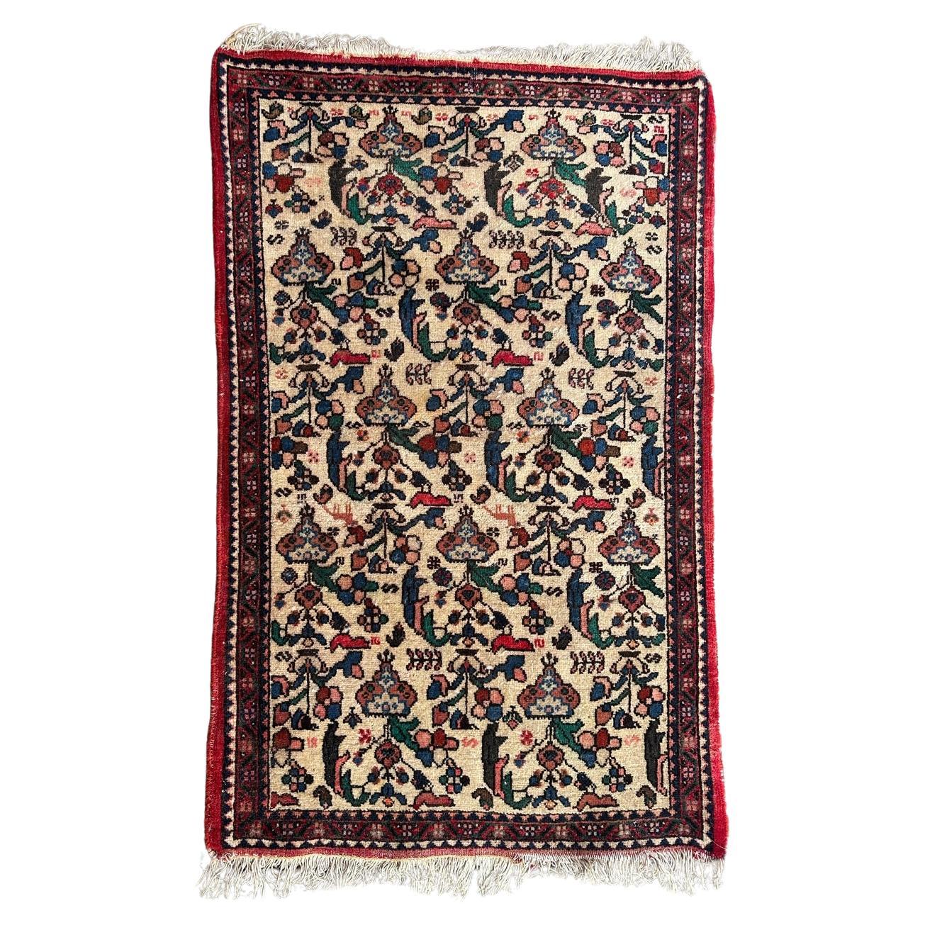 Bobyrug’s small vintage abadeh rug  For Sale