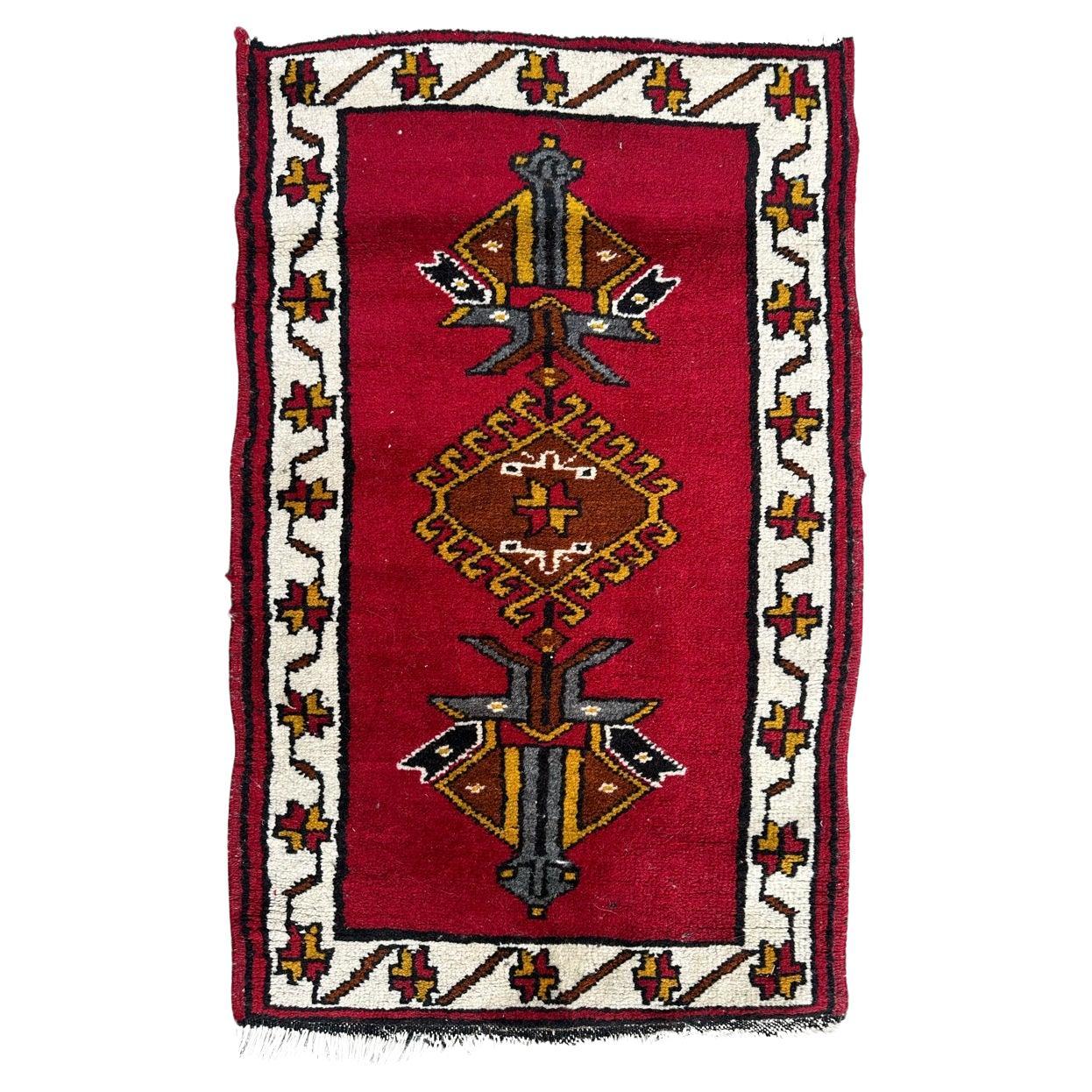 Bobyrug’s small vintage Turkish rug  For Sale