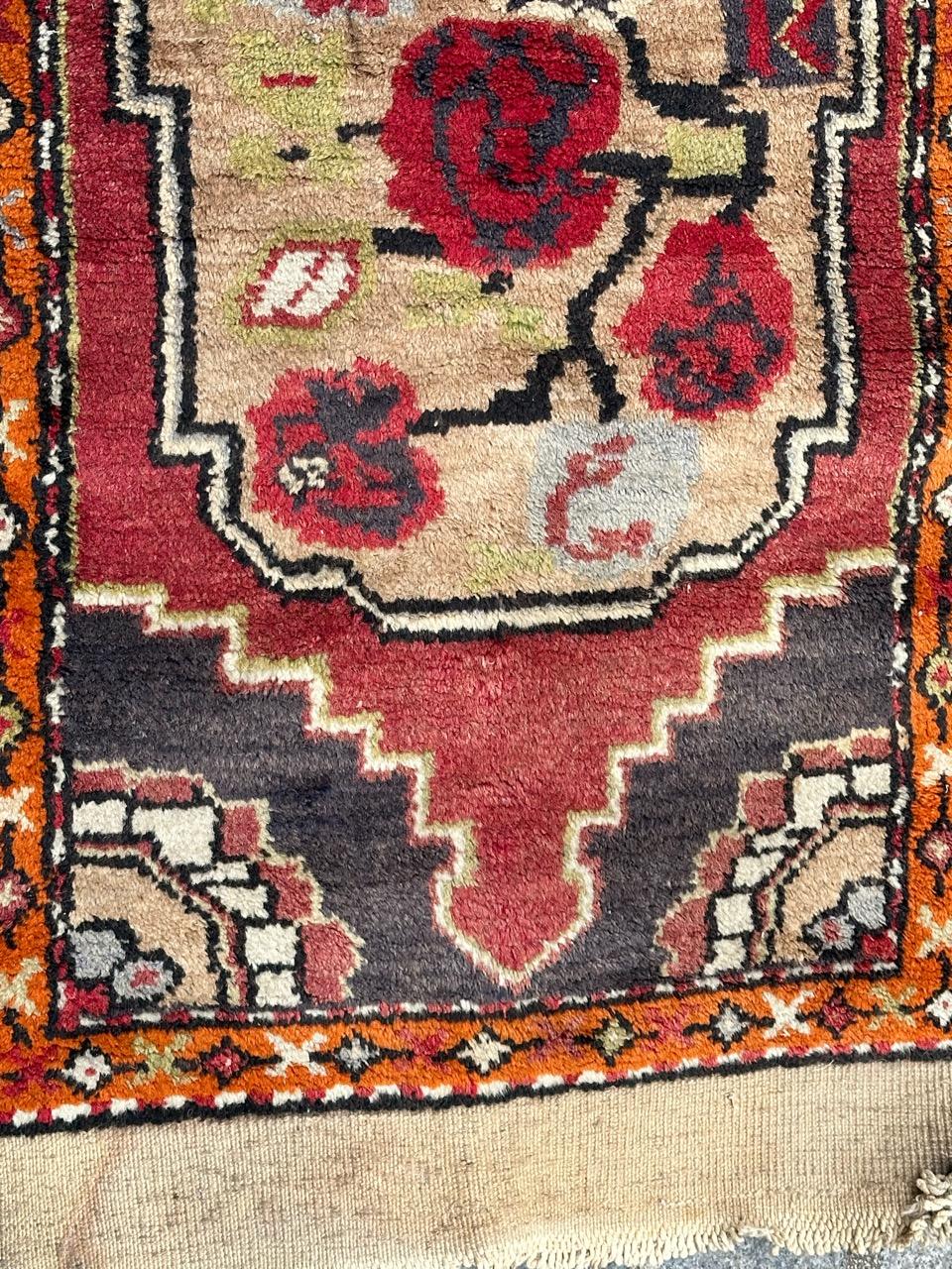 Hand-Knotted Bobyrug’s small vintage Turkish Yastik rug  For Sale