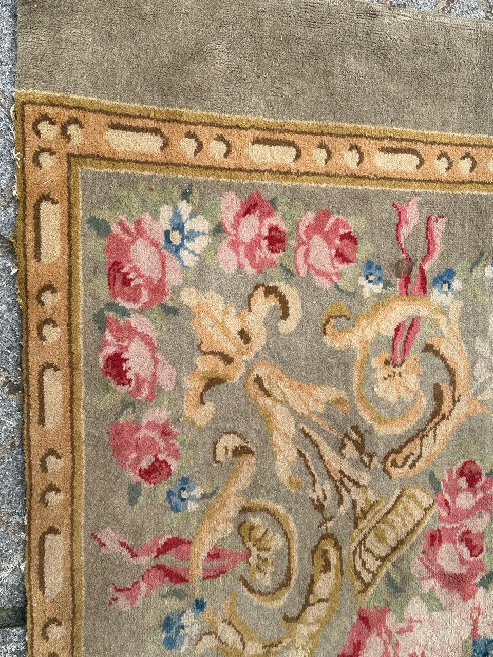 Bobyrug’s very beautiful large French hand knotted Aubusson rug savonnerie style For Sale 7