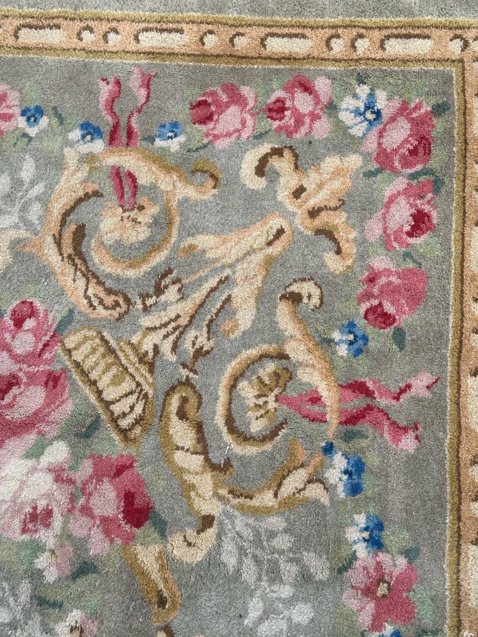 Hand-Knotted Bobyrug’s very beautiful large French hand knotted Aubusson rug savonnerie style For Sale