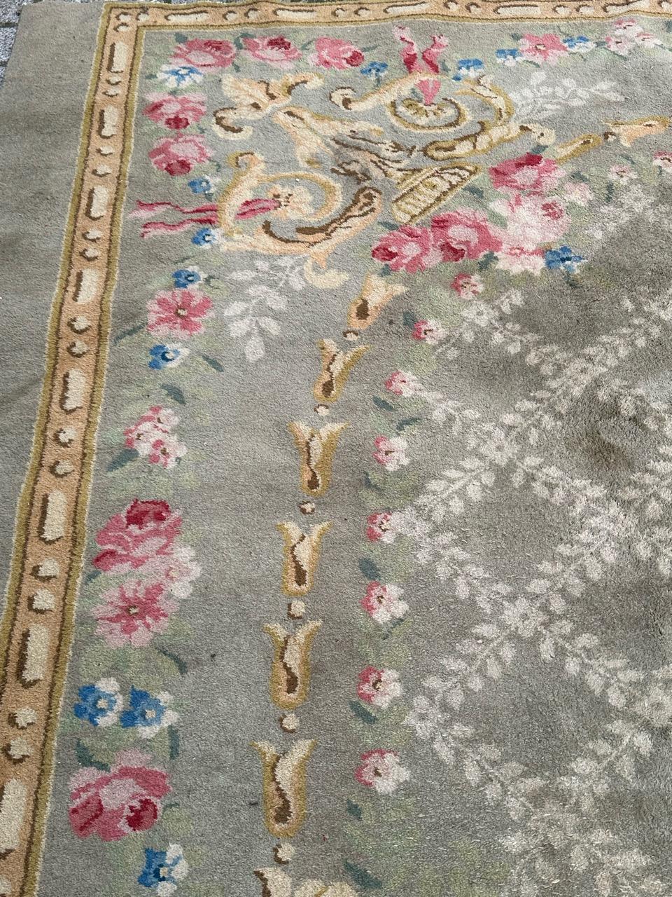 20th Century Bobyrug’s very beautiful large French hand knotted Aubusson rug savonnerie style For Sale