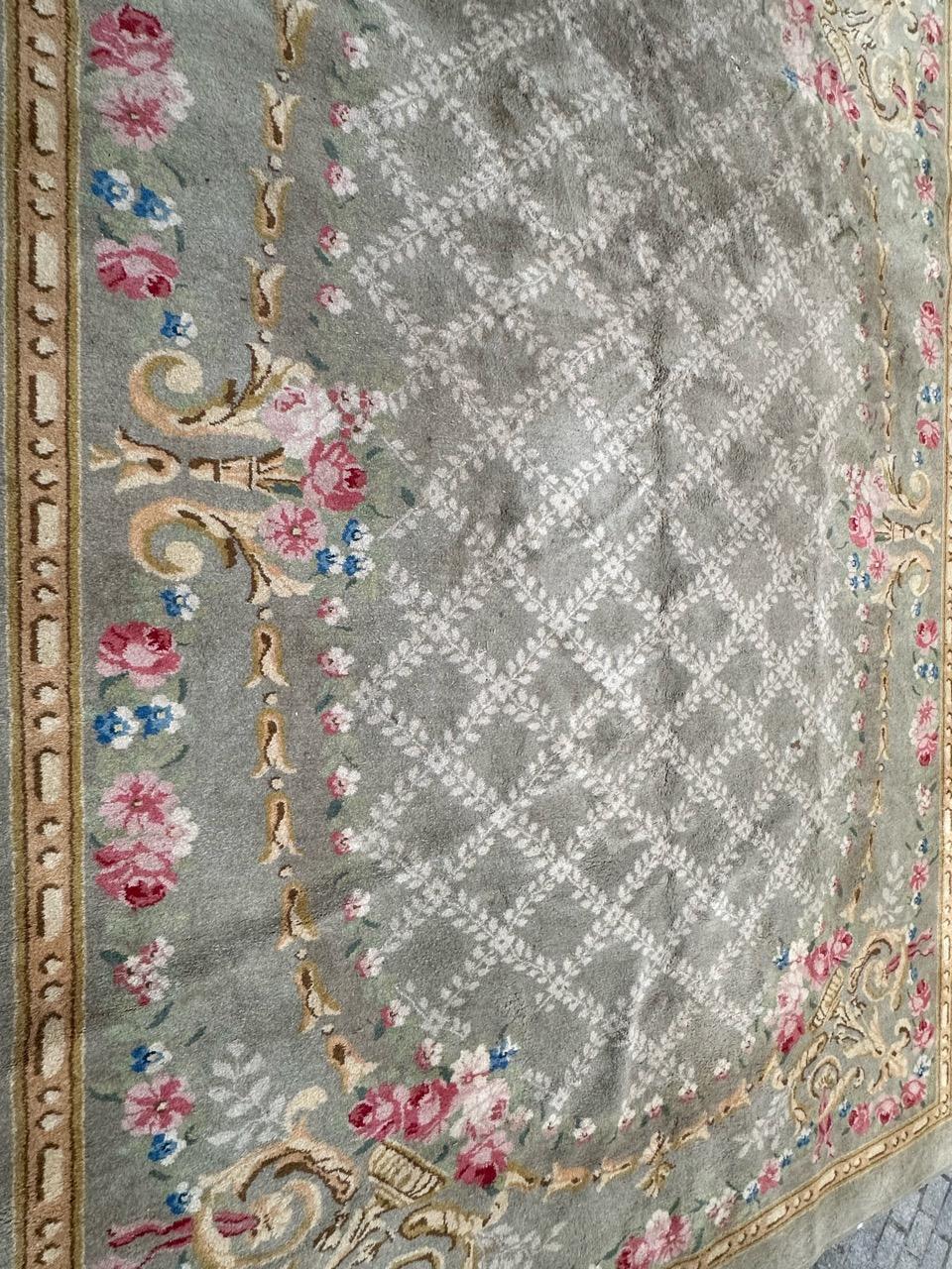 Wool Bobyrug’s very beautiful large French hand knotted Aubusson rug savonnerie style For Sale