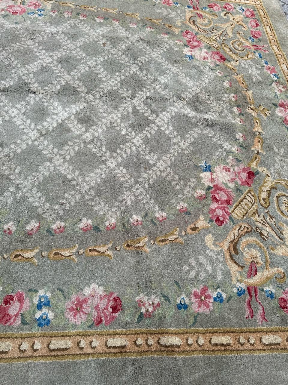 Bobyrug’s very beautiful large French hand knotted Aubusson rug savonnerie style For Sale 1