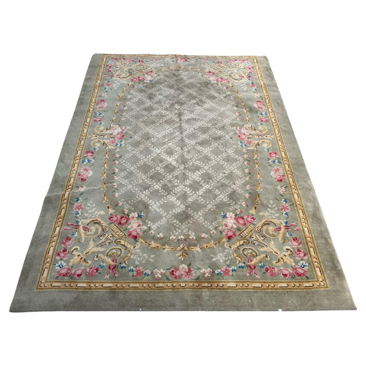 Bobyrug’s very beautiful large French hand knotted Aubusson rug savonnerie style For Sale